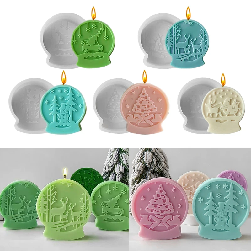 1 Stück, Weihnachtsmann Weihnachtsbaum Kristallkugel Serie Duftkerze Silikonform DIY Dekoration Handwerk Geschenkzubehör
