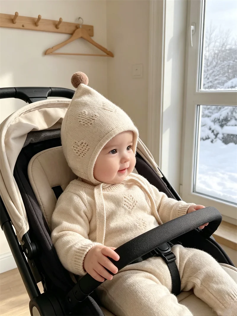 Kleinkind Gestrickte Kappe 46-48 cm Nette Pompom Ball Baby Ohr Schutz Hut Winter Warme Infant Woolen Häkeln motorhaube Kinder Mützen – Detail 12
