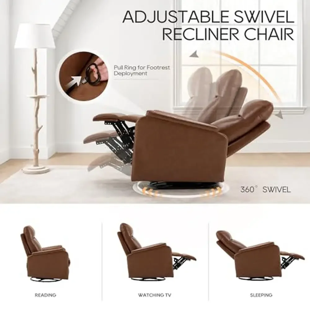 Swivel Rocker Recliner Chair with Footrest and Cushion PU Leather Seat Living Room Home Theater Modern Bedroom 360° Rotation