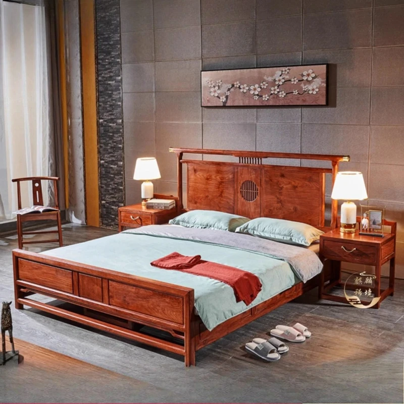 B Mahogany wedding bed New Chinese double bed Hedgehog red sandalwood rosewood all solid wood log 1.8 meters