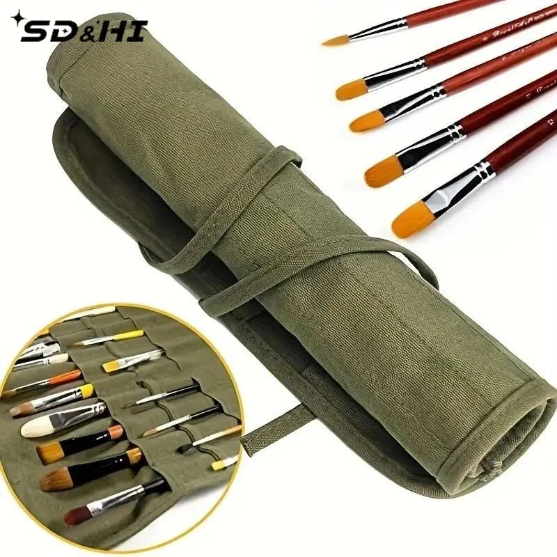 Painting Brushes Canvas Storage Bag, 22 Slots Watercolour And Gouache Brushes Calligraphy Brushes Storage Bag, Roll Up Pen Bag