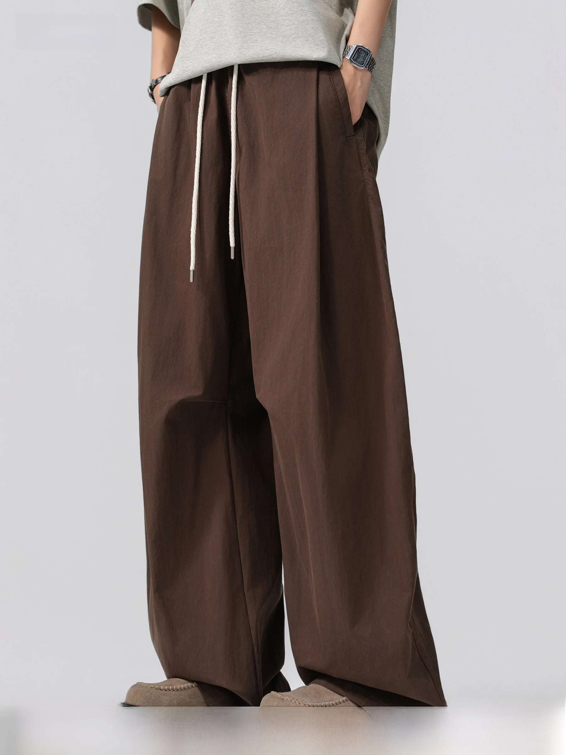 

AOGZ American High Street Wide Leg Pants Men Women Summer Thin Drape Loose Casual Long Trousers Fashionable Straight Cut