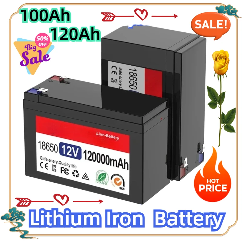 

Lithium Iron Phosphate Batteries Built-in BMS for Solar Boat+12.6V Charger Bateria Lifepo4 12v 100Ah 120Ah Pack