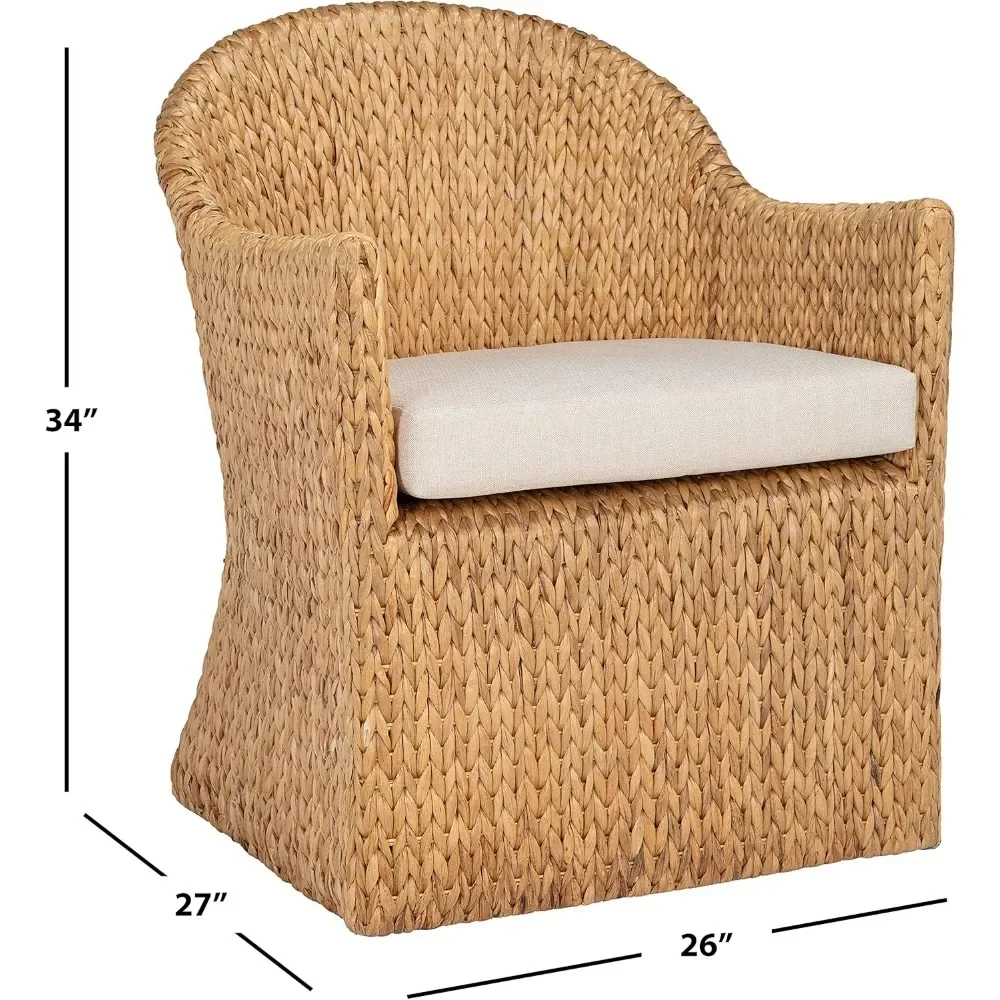 Rattan, Natural/Beige Cushion Water Hyacinth Dining Chair (Fully Assembled)For patio, office, waiting room, living room