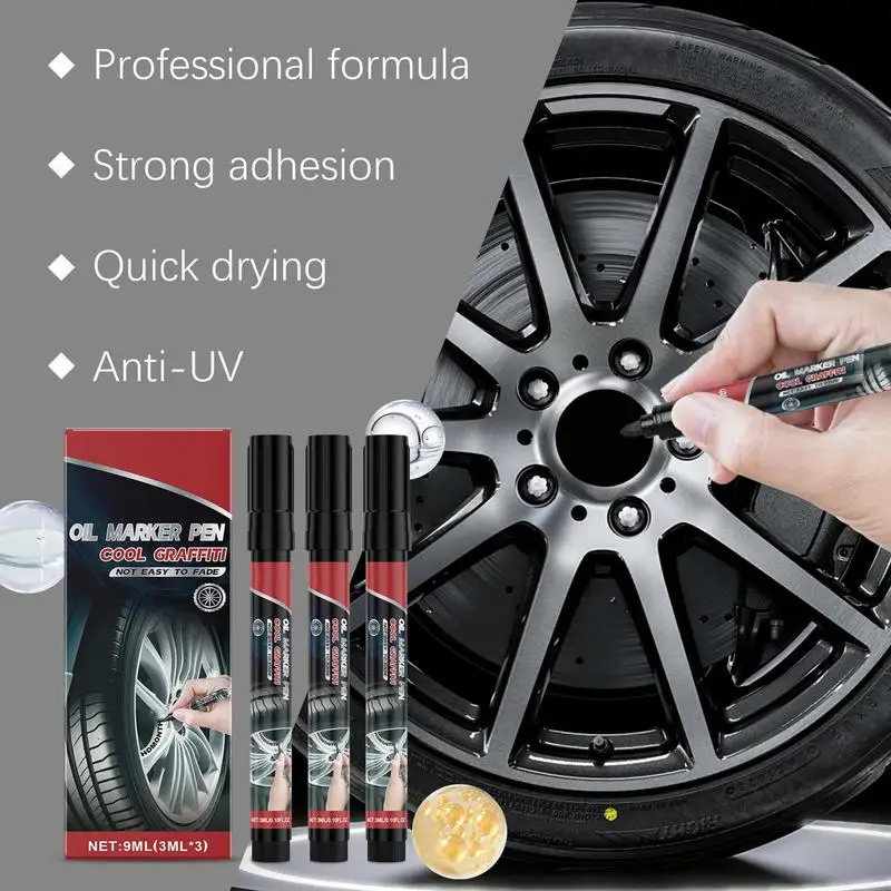 Black Tire Paint Marker Portable Car Tire Marking Pen 3X Wear-Resistant Wheel Marker Car Accessories Creative Tire Marking Pen