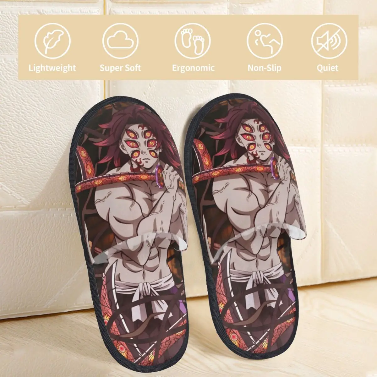 Kokushibo Upper Rank One Winter House Slippers Indoor Anime Demon Slayer Cozy Memory Foam Slippers Non-skid