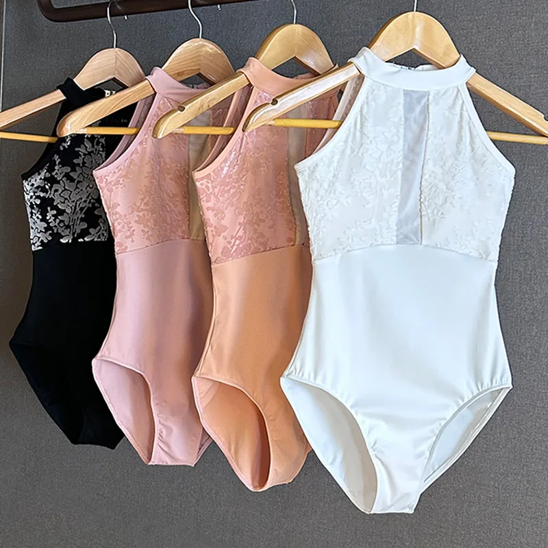 Maillot de Gimnasia Rítmica con Cuello Halter para Danza, Entrenamiento Corporal, Yoga Aéreo, Ballet Clásico y Folclórico para Mujer