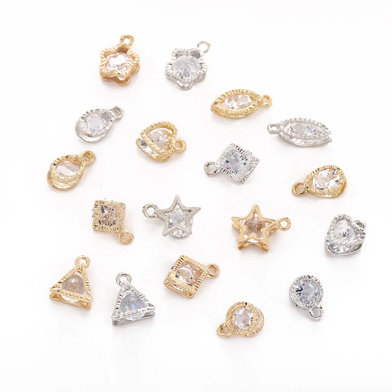 

10PCS Fashion Cubic Zirconia Rhinestone Charms for Jewelry Making Heart Satr Triangle Charm Handmade DIY Earring bracelet Craft