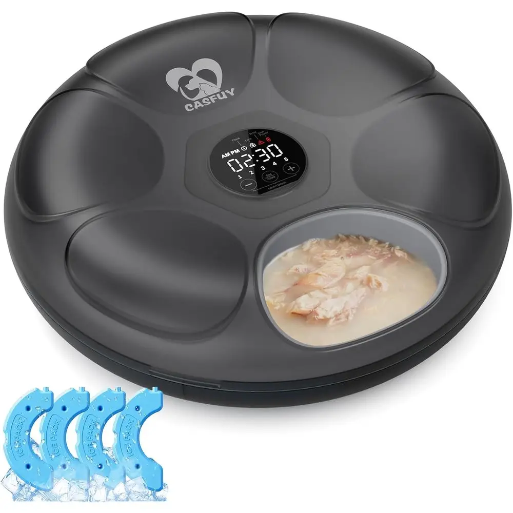

Programmable Automatic Cat Food Dispenser with 4 Rechargeable Ice Packs for Wet and Dry Food, Suitable for Small Pets