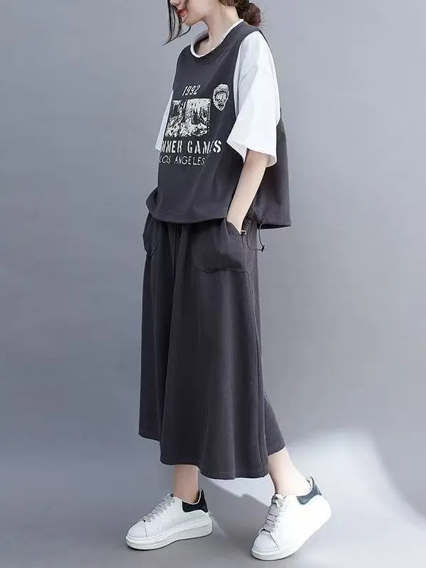

High Waist Half Skirt Women's Summer Two-Piece Set Splice Design Label Removed Casual Style Short Sleeve T-Shirt Included