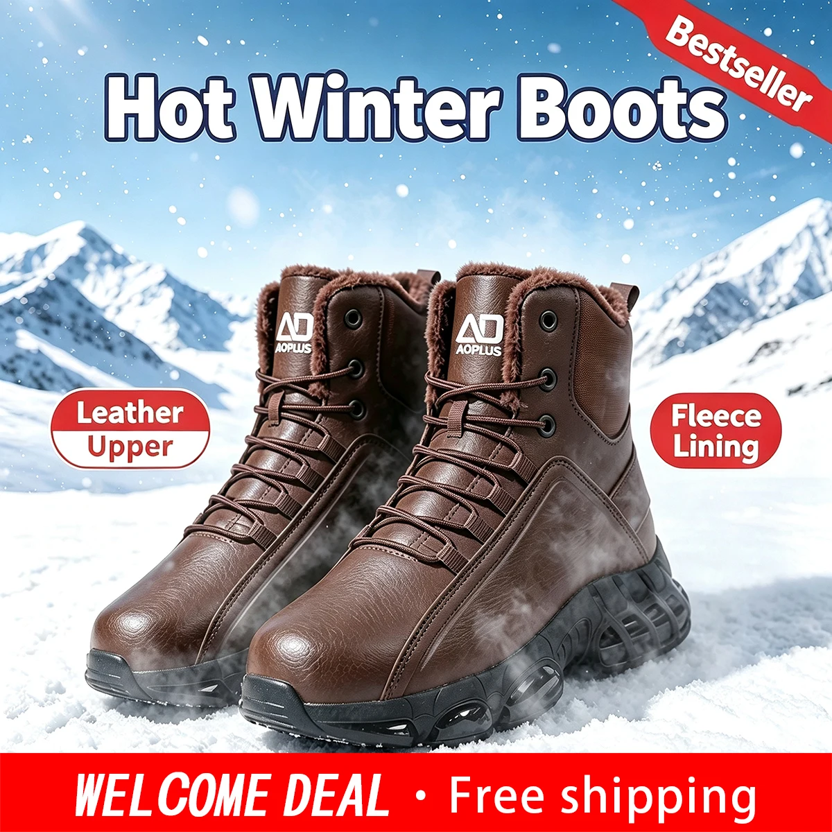 Men Autumn Winter High‑Top Fleece‑Lined Snow Boots Warm Casual Sneakers Non‑Slip Outsole for Hiking Outdoor Snow‑Day Activities