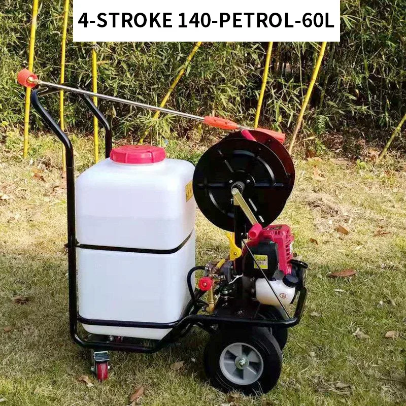 Hand-Pushed Sprayer, 60L Orchard-Specific Frame-Less Hand Cart, Gas-Powered Sprayer with Hose Reel (Customized)