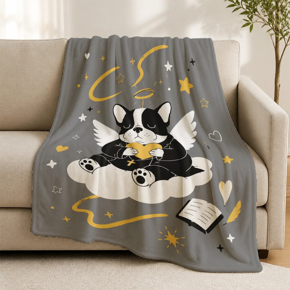 Aesthetic Cat Angel Wings Plush Throw Blanket Cozy Sofa Decor Pet Lover Gift Xmas Home Throws Chunky Knit Comfort