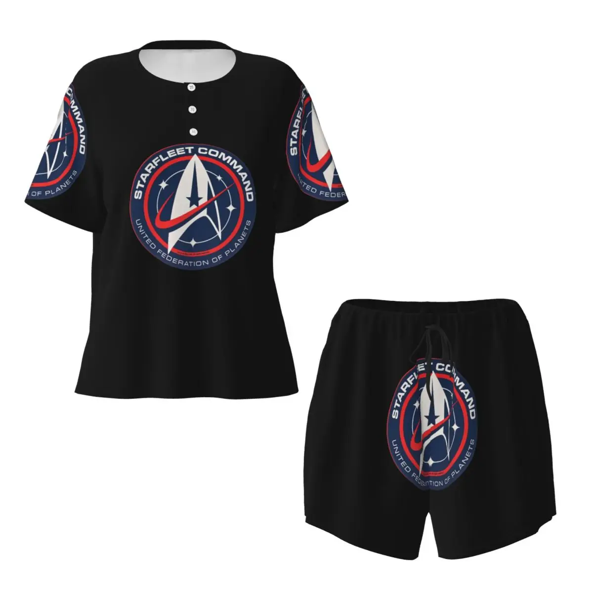 Y2k Stars Treks Starfleet CommendRound Neck Short Sleeves Nightdress for Sleeping Sleepshirts Women Loose Pajama Set Short Pants