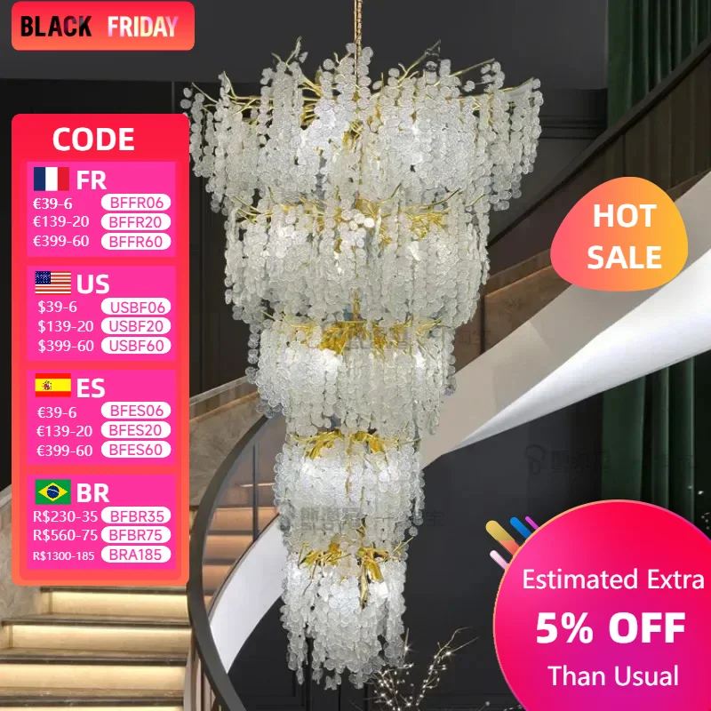 Luxury Branch Crystal Led Lights Staircase Loft Villa Hotel Lobby Lamps High Floor Gold Crystal Tree Branch Hanging Chandeliers