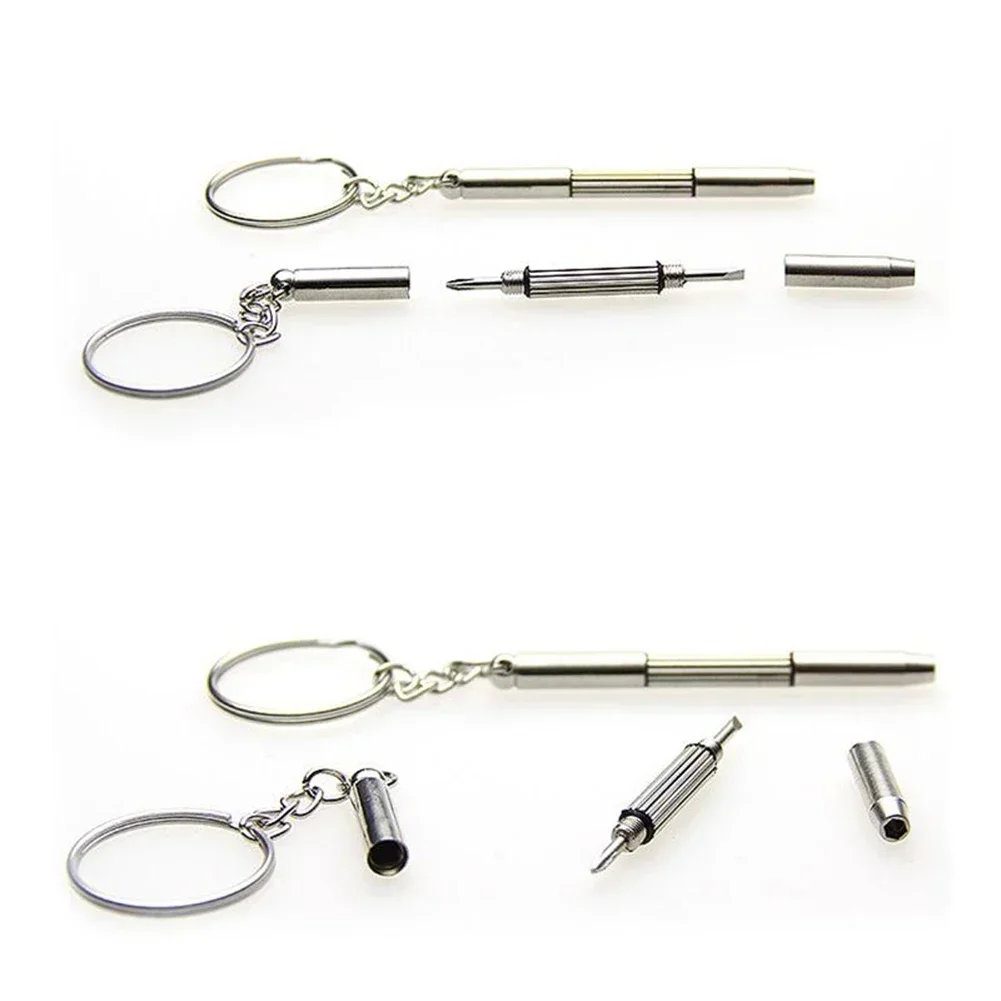 1Pcs Multifunctional Mini Screwdriver 3in1 Slotted Cross Hex Screw Driver Glasses Phone Watch Screw Repair Keyring Tool