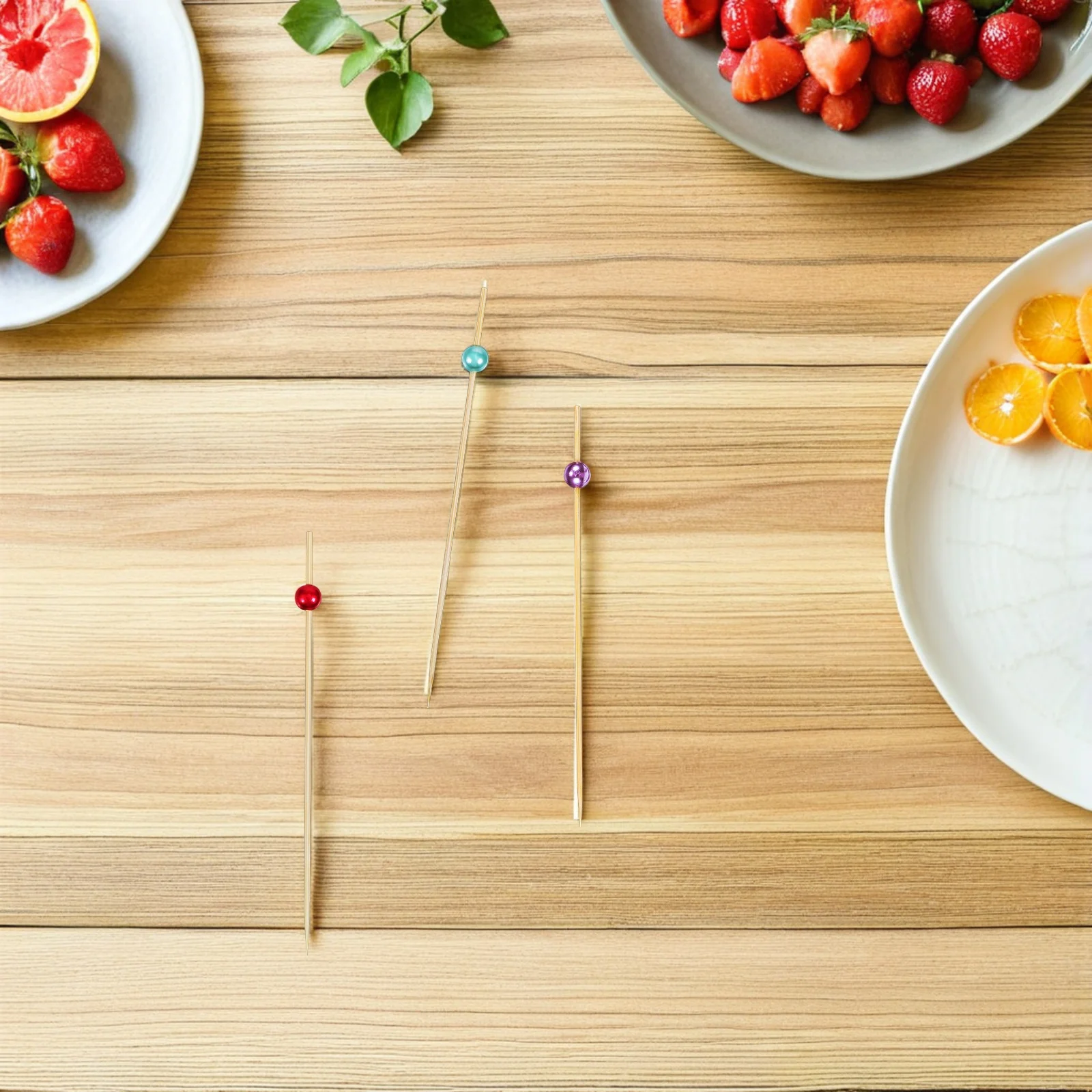 

300pcs Fruit Skewers Bamboo Colorful Decorative Picks For Party Cake Drinks Appetizers Holiday Garnish Small Fruit Kabob Sticks
