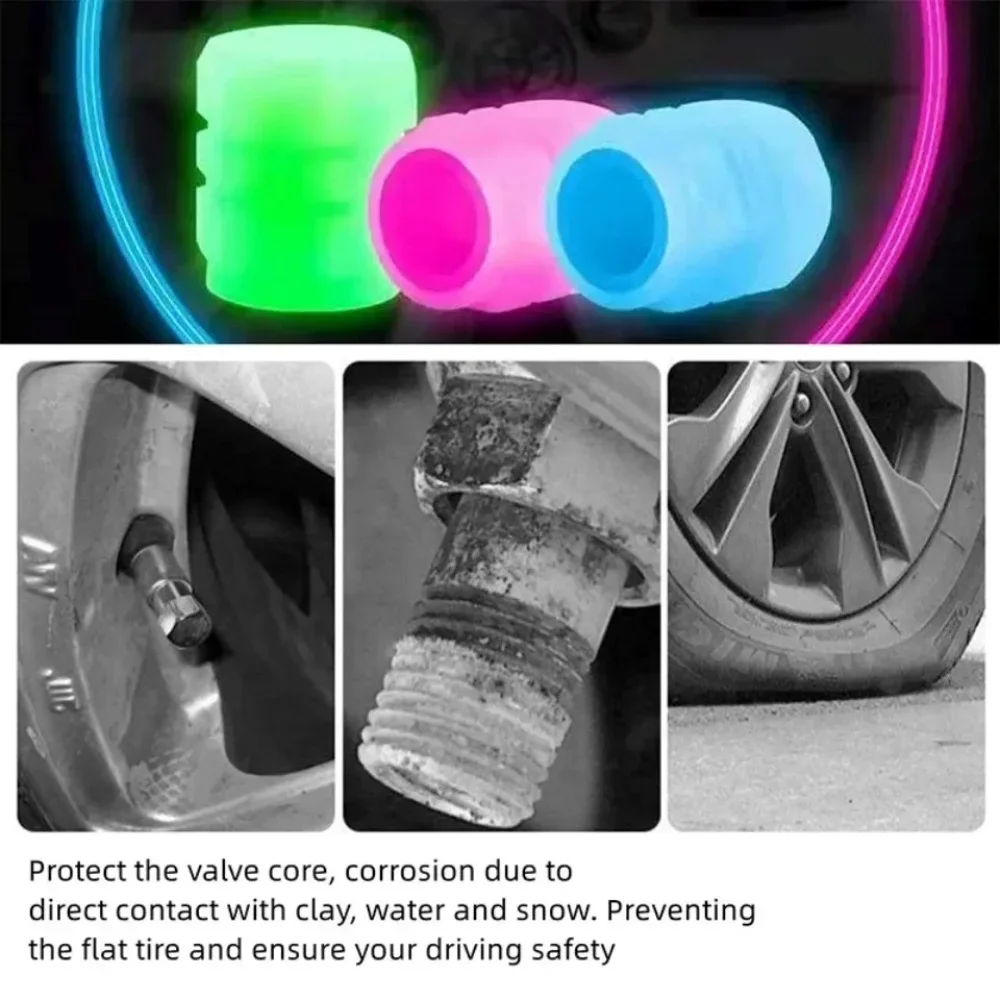 Luminous Valve Caps Fluorescent Night Car Tire Valve Caps Motorcycle Bike Glowing Decor Wheel Nozzles Tyre Cap Car Accessories