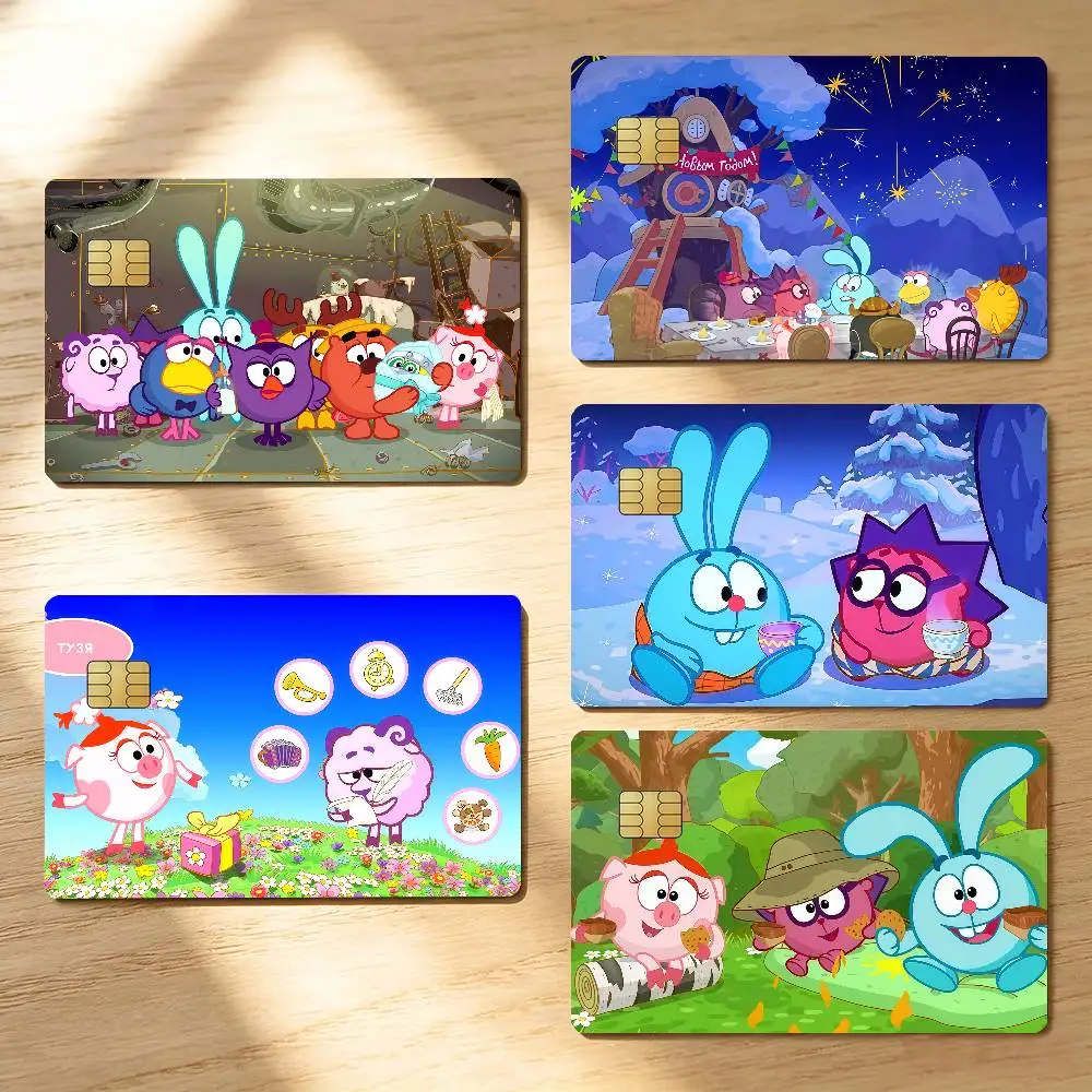 Smeshariki Cartoon Credit Skin Cover Card Stickers 4PCS Film Bus Pass Front Decoration Bank Debit Waterproof