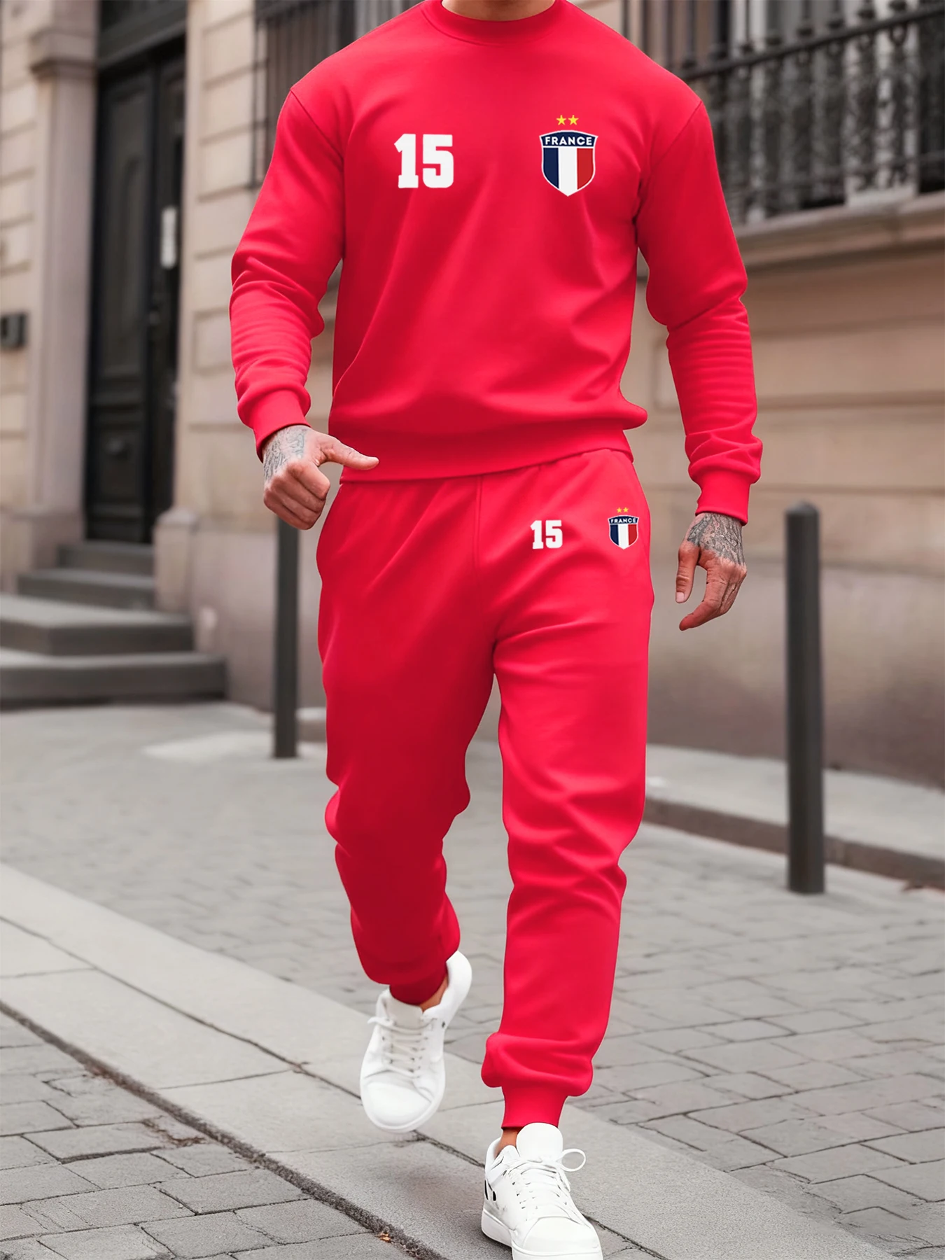 

Номер 15, зимняя флисовая уличная одежда с узором Франции, комплект из 2 предметов, мужская повседневная толстовка, мягкие модные спортивные штаны