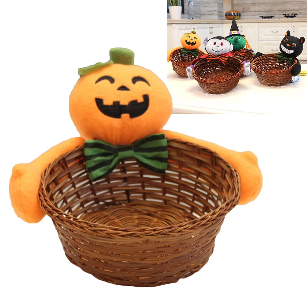 

2pcs Halloween Candy Baskets Bamboo Woven Creative Fruit Basket Pumpkin Style Party Gift Bedroom Table Home Decor Halloween