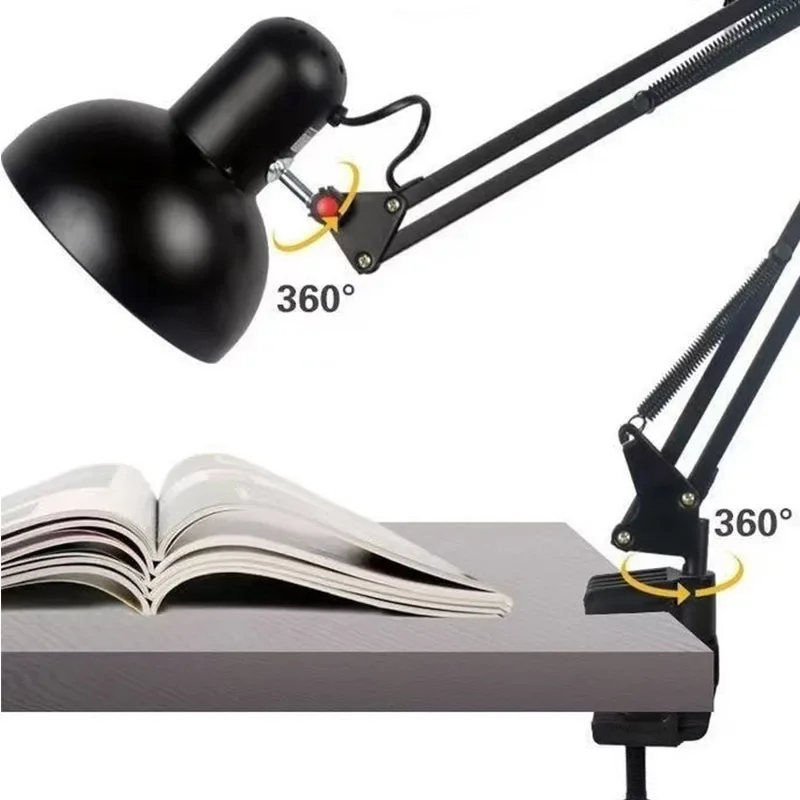 Foldable Desk Lamp Clip on Light Telescopic Eye Protection Retro Bedroom Office Computer Table Lamp Home Decor for E27 Bulb