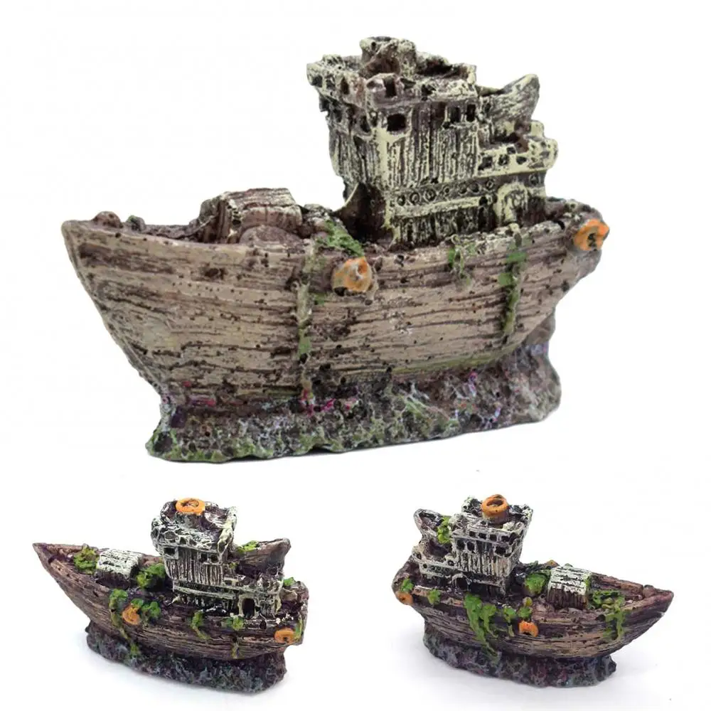 Resin Decoration Mini Landscaping Decor Fish Tank Sunken Ship Boat Model Aquarium Landscaping Decoration