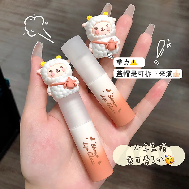 Mansly Cute  Lip Gloss Kawaii Sheep Shape Matte  Lip Gloss Long Lasting Permanent Lipstick 24 Hours Waterproof Lipsticks