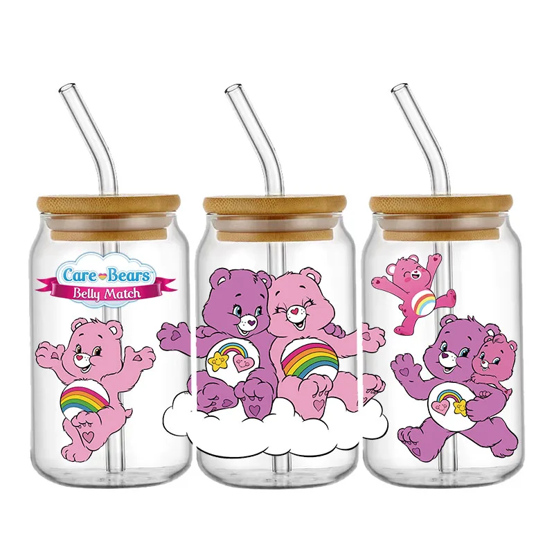 UV DTF Transfer Stickers Cartoon Bears Cup Wrap For 16OZ Glass Libbey Can Self-adhesive Waterproof Custom DIY Stickers Decals