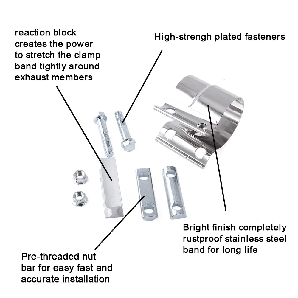 RASTP-2.25" 2.5" 3.0" Stainless Exhaust Sleeve Butt Joint Clamp Car Exhaust Band Clamp Strap Exhaust Clamp for Muffler RS-CR1014