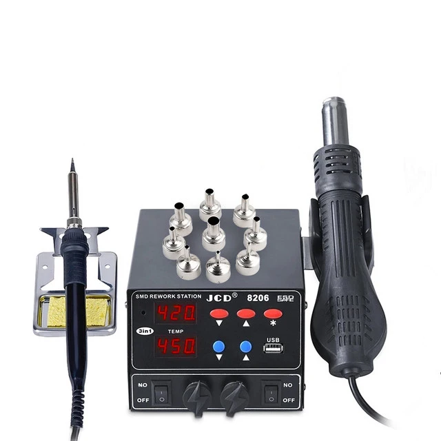 JCD 8206 750W three in one SMD welding station heating hot air gun USB interface LED display soldering iron BGA welding station