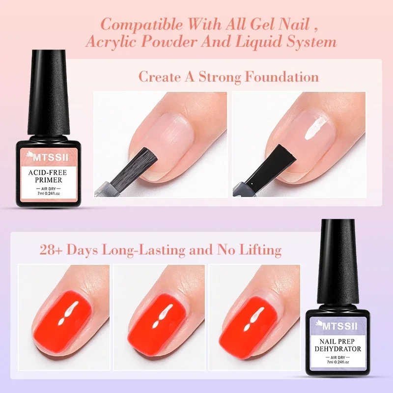 2/4/5pcs Acrylic No-acid Nail-Primer Prep Dehydrator Gel Nail Polish Set No Need Of UV LED Lamp Base Top Coat Nail Art Varnishes