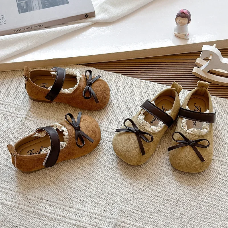 

Children Leather Shoes for Girls 2025 Autumn New Fashion Korean Style Soft Bottom Anti-slippery Versatile Princess Lace Flats