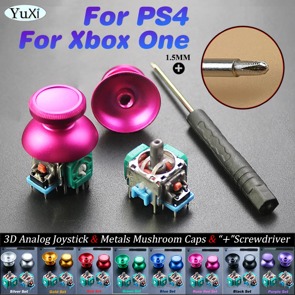 

For PS4 3D Analog Joystick Stick Sensor Module Potentiometers & ThumbStick Grips Aluminum Metal Button Caps For Xbox One Kit