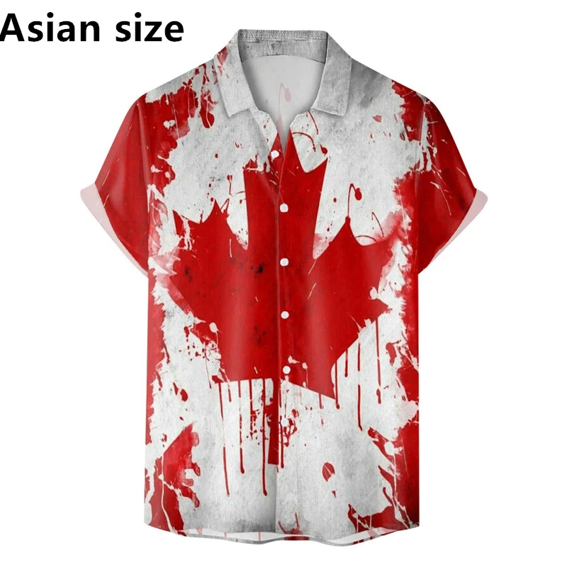 

Canada Day Printing Men Shirt 3D Print Canada Flag Fashion Beach Summer Male Shirt Lapel Buttoned Short Sleeved Tops Blouses