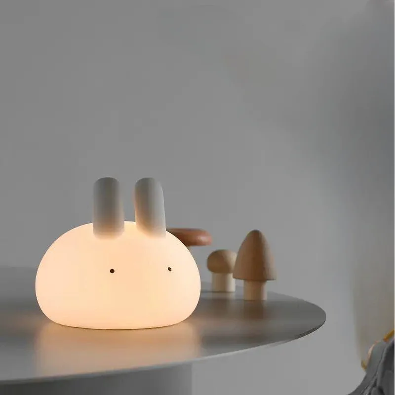 LED Cute Meatball Rabbit Night Light， USB Charging DimmingSilicone Lamp ，Cute Rabbit Can Be Timed Desk Lamp，Bedroom Decoration G