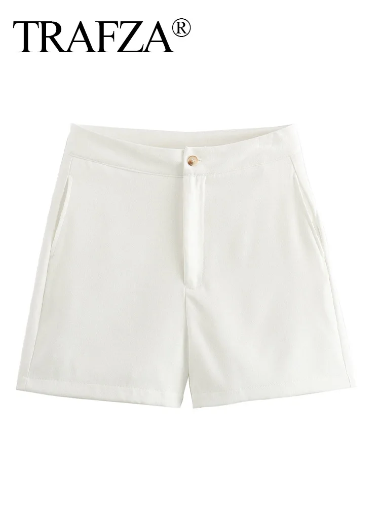 Trafza Vrouwen Zomer Populaire Effen Mini Shorts Dames Chique Elegante Zijzakken Met Hoge Taille Versieren Straat 4-kleuren Shorts