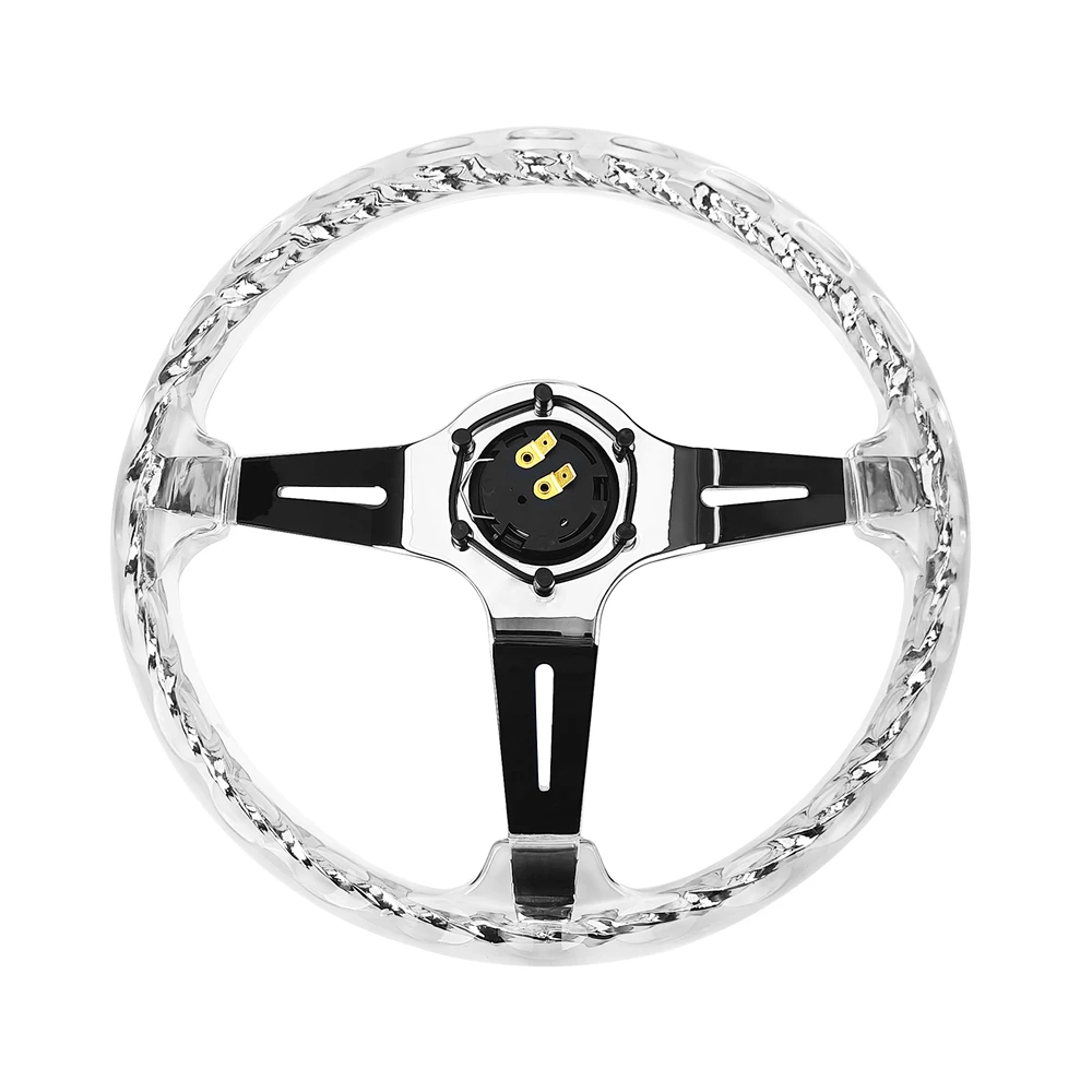 TIYPEOR Brand 14inch Transparent Acrylic Steering Wheel Japanese Hitman Style Hitman Steel Ring Steering Wheel,