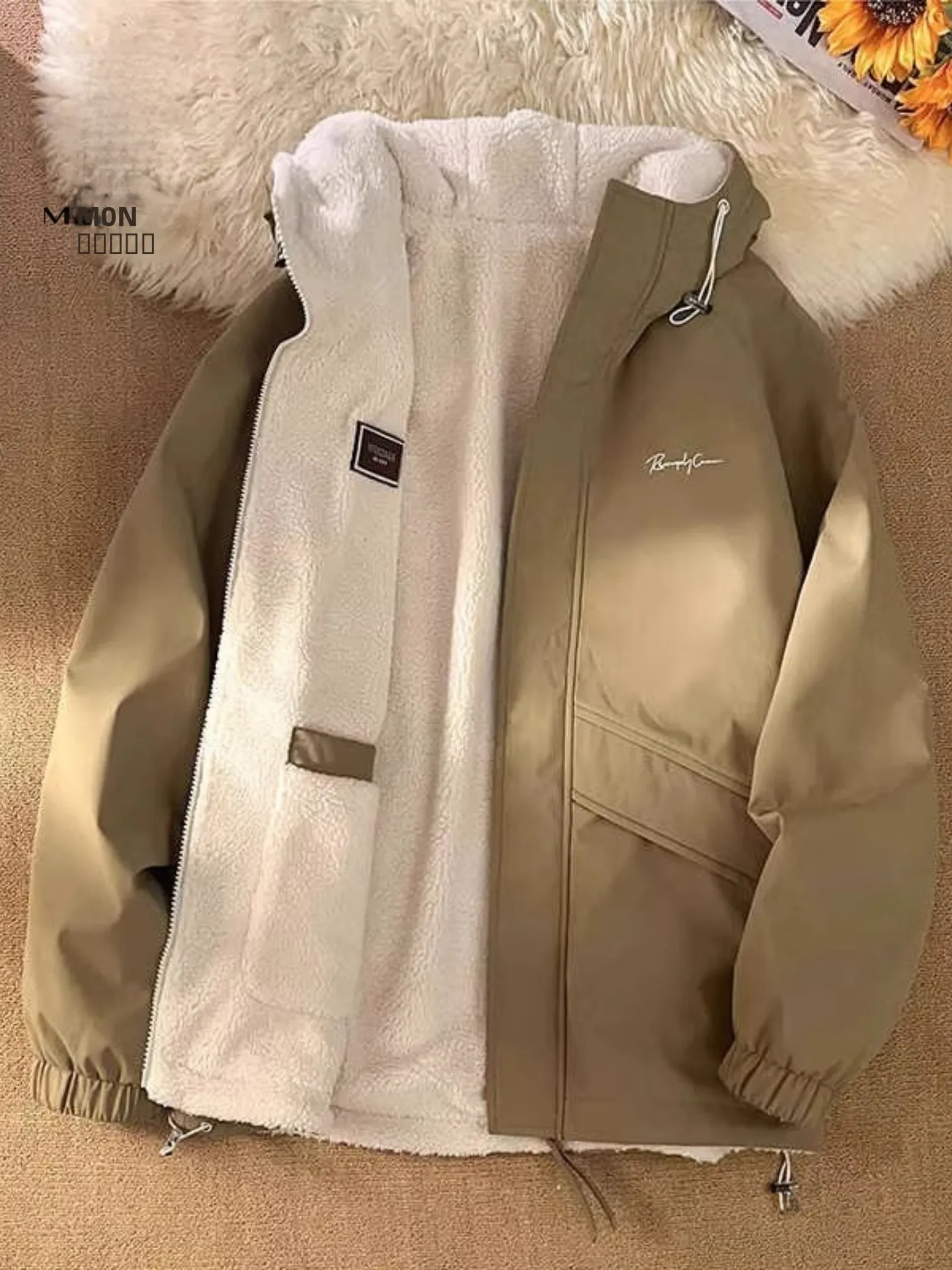 

Двусторонняя флисовая куртка для мужчин, осенне-зимняя, в гонконгском стиле, с капюшоном, теплая, ветрозащитная, для активного отдыха, хлопковая.