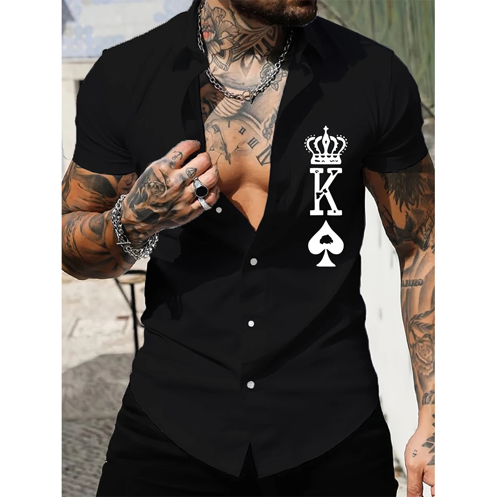 King Letter 3D Print Hawaiian Beach Shirts Men Women Casual Fashion Streetwear Oversized Short Sleeve Shirt Blouse Man Clothing