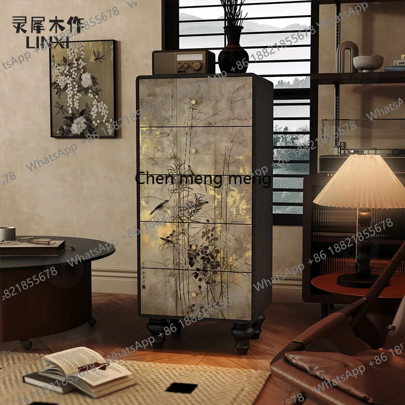 

Solid wood chest storage new Chinese storage bucket cabinet drawer side cabinet