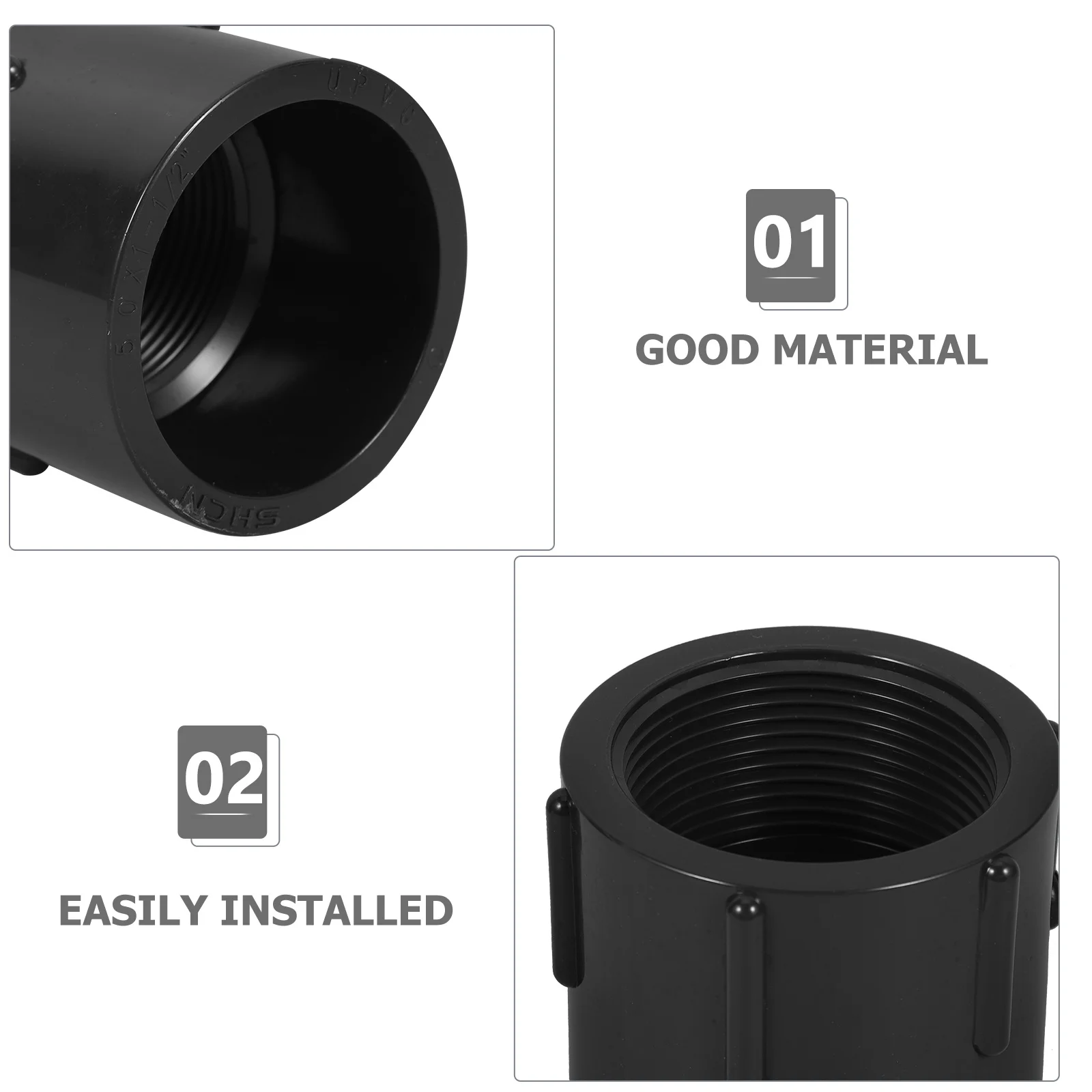 

2Pcs PVC Female Threaded Valve Adapter Sturdy PVC Pipe Connector for Chemical Water Purification Seawater Pipelines