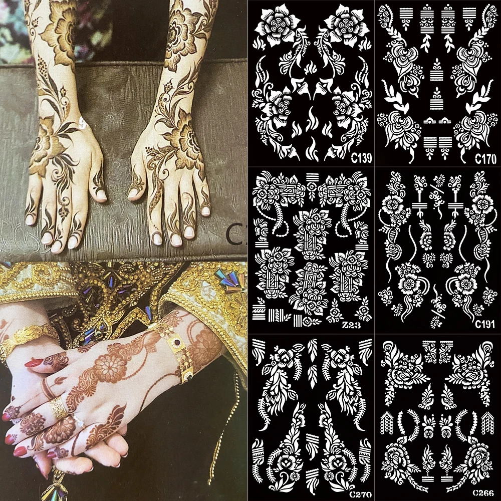 

6pcs Henna Tattoo Stencil for Hand Foot Body Painting Flower Tattoo Template Mehndi Stencils DIY Tattoo for Women Female