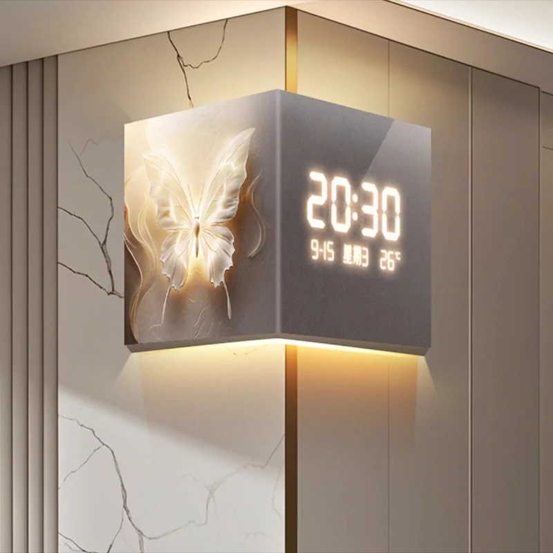 Light Luxury Corner Living Room Decoration Wall Clock Mural Double Sided LED Electronic Screen Clock Wall Mounted Watch Design