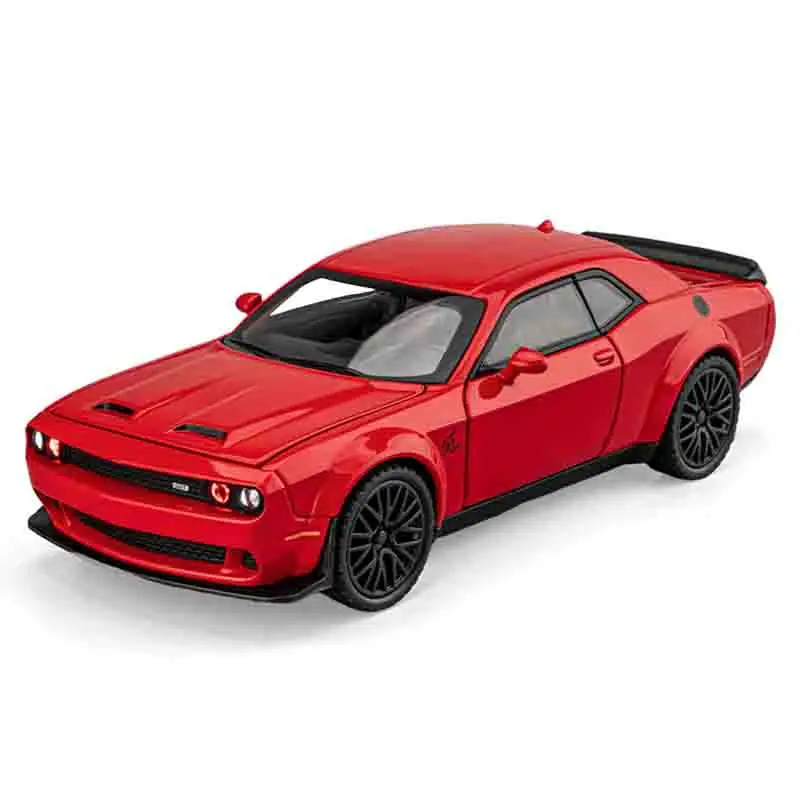 รถของเล่น Dodge Challenger Hellcat ขนาด 1:32 ผลิตจากโลหะหล่อขึ้นรูป พร้อมเสียงและไฟ