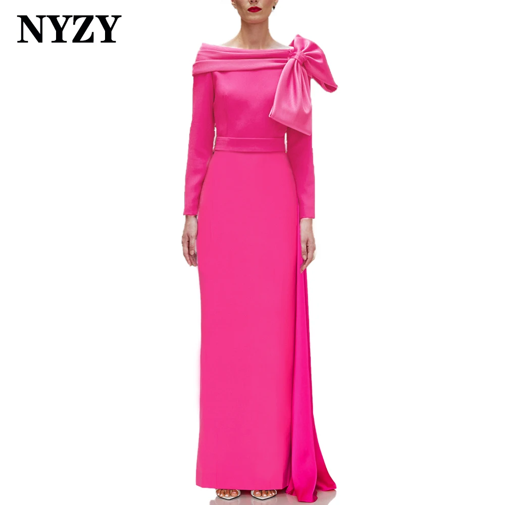 

NYZY M420 Customized 2025 Wedding Party Evening Gowns Big Bow Long Sleeves Elegant Mother of the Bride Groom Dresses