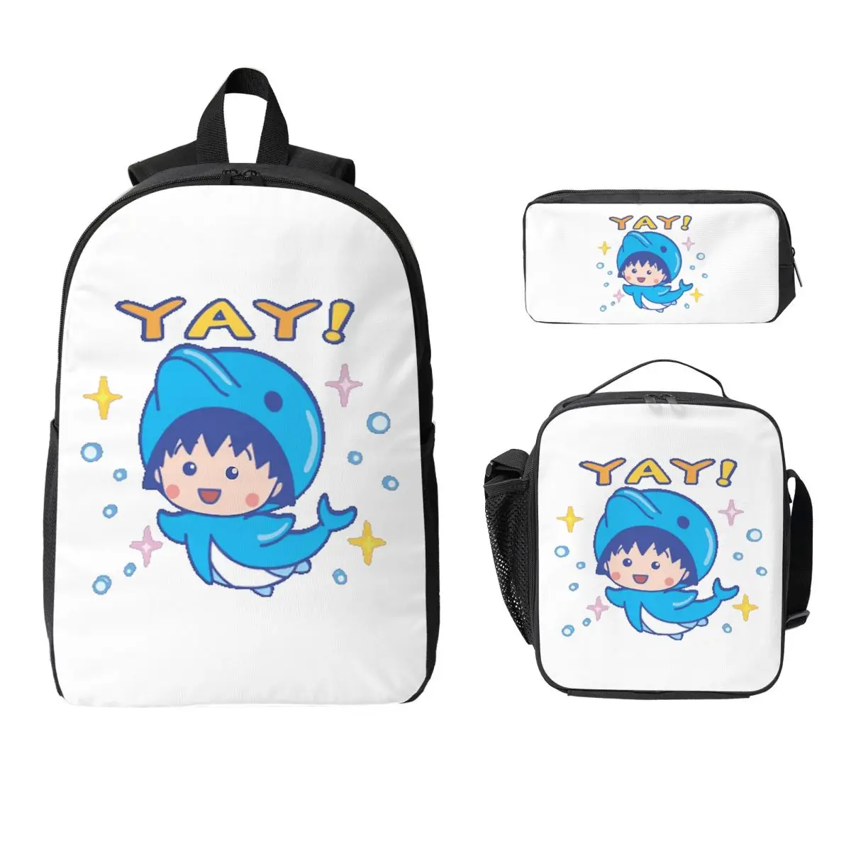 

Chibi Maruko Chan Backpack Student Boys Girls BookBag School Bag Laptop Shoulder Bags 3ps Insulated Lunch Bag Pencil Case