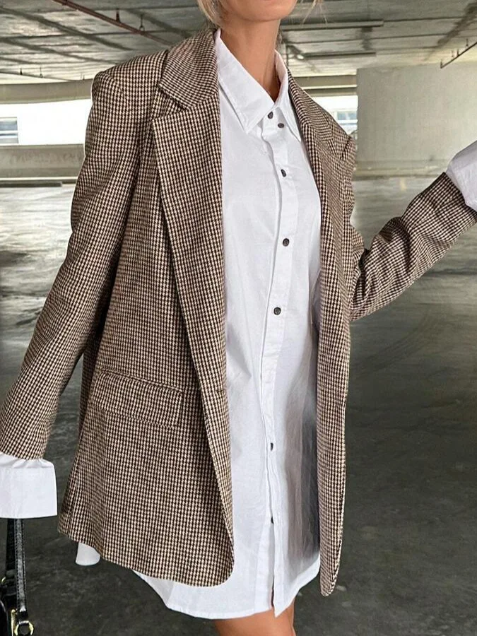 

Autumn Winter Plaid Street Sle Loose Casual Suit Vintage Faion Outerwear Women's Busin Commute Polyester Fiber