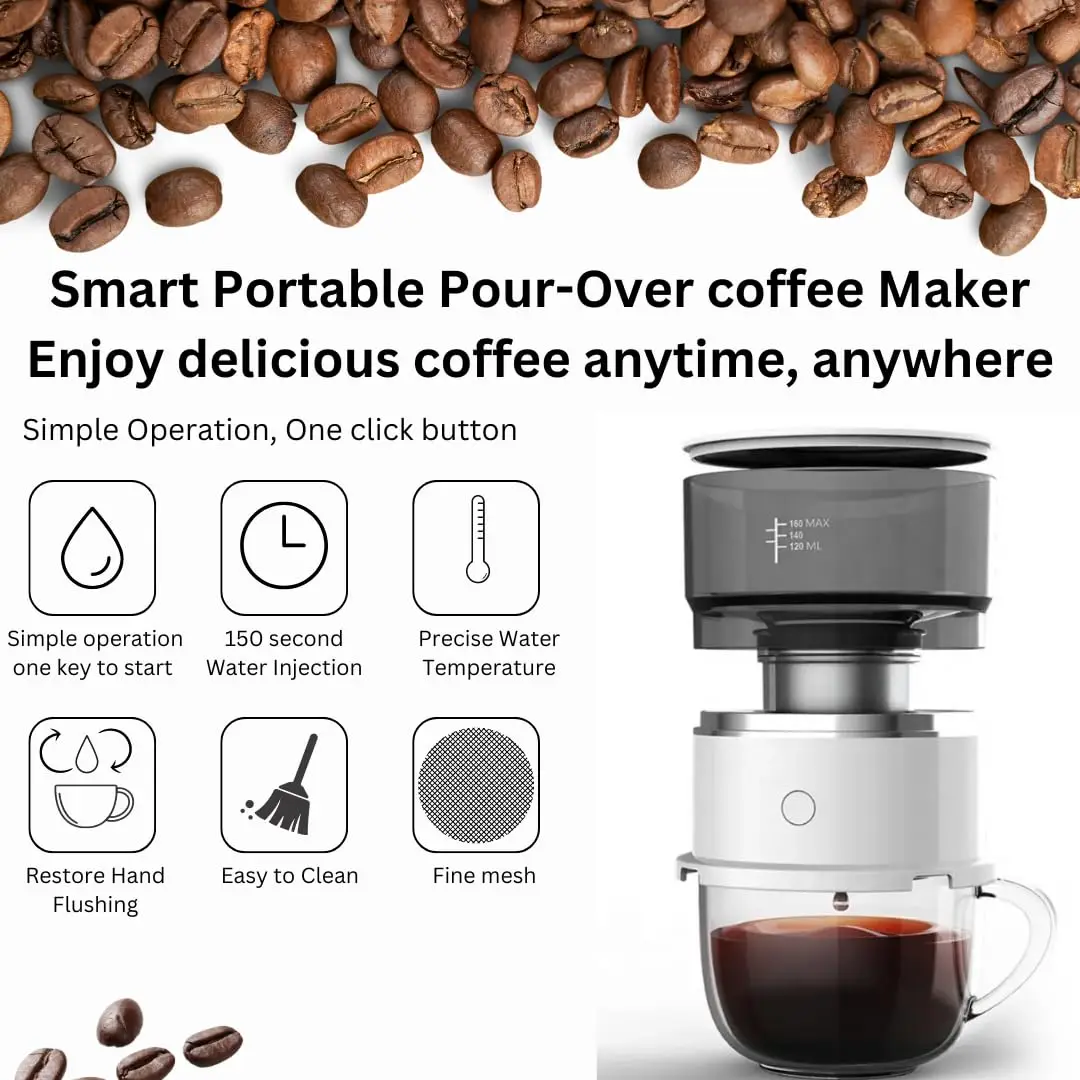 

Auto Hand Brewing Drip Filter Pot Coffee Machine Portable Electric Coffee Maker for Travel Camping Home Office Kitchen Brewer