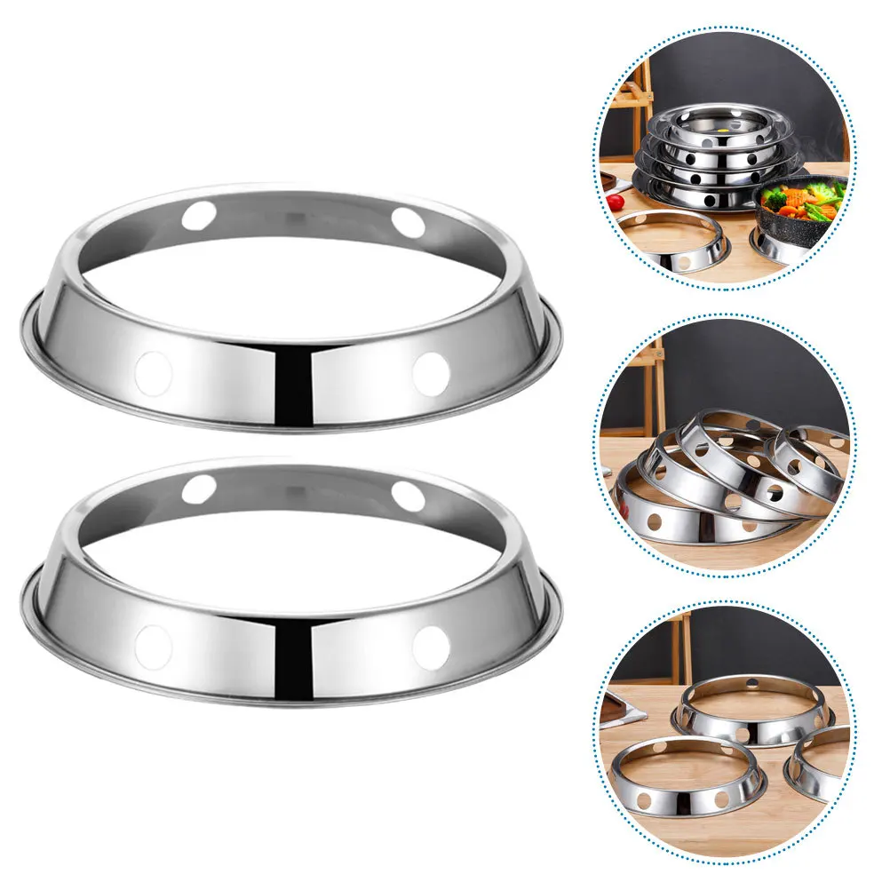 

2pcs Stainless Steel Wok Ring Round Bottom Pot Support Rack For Gas Stove Kitchen Stove Accessories Durable Metal Cookware